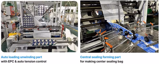 Three Functions CPP Pet Laminated Plastic Film Three Side Sealing Stand up Zipper Bag Making Machine for Snack Packaging Pouch